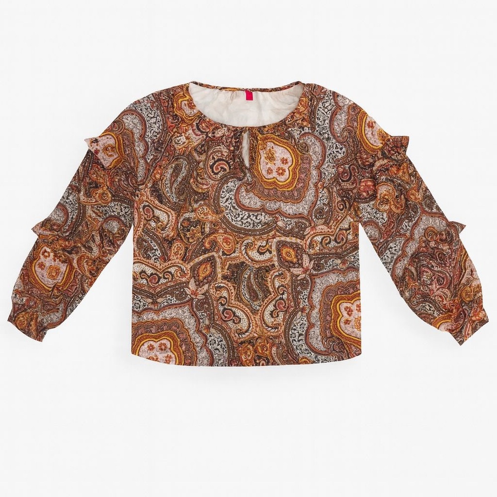 Vince Camuto Women’s Paisley Blouse Top Size S Multicolor Boho Chic Long Sleeve